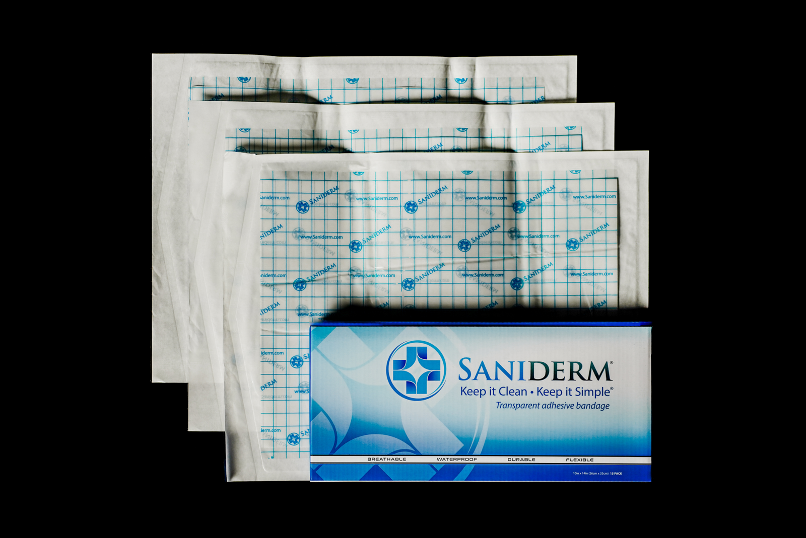 Saniderm 10 in x 14 in Tattoo Aftercare Bandage Personal Pack product image.