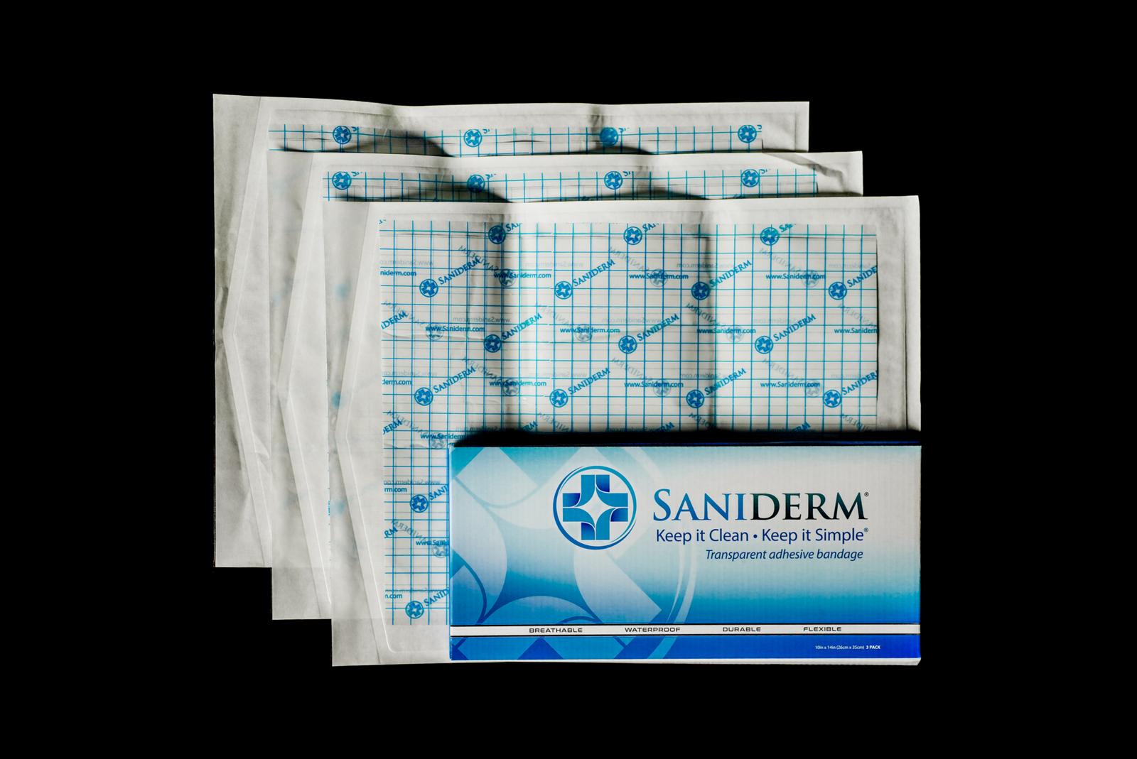 Saniderm 10 in x 14 in Tattoo Aftercare Bandage Personal Pack product image.