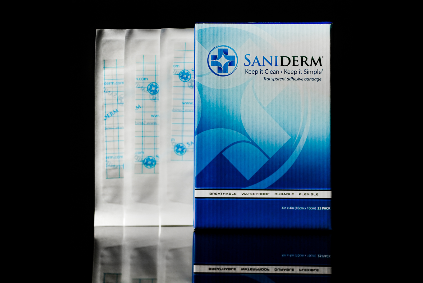 Saniderm bandage package product image.