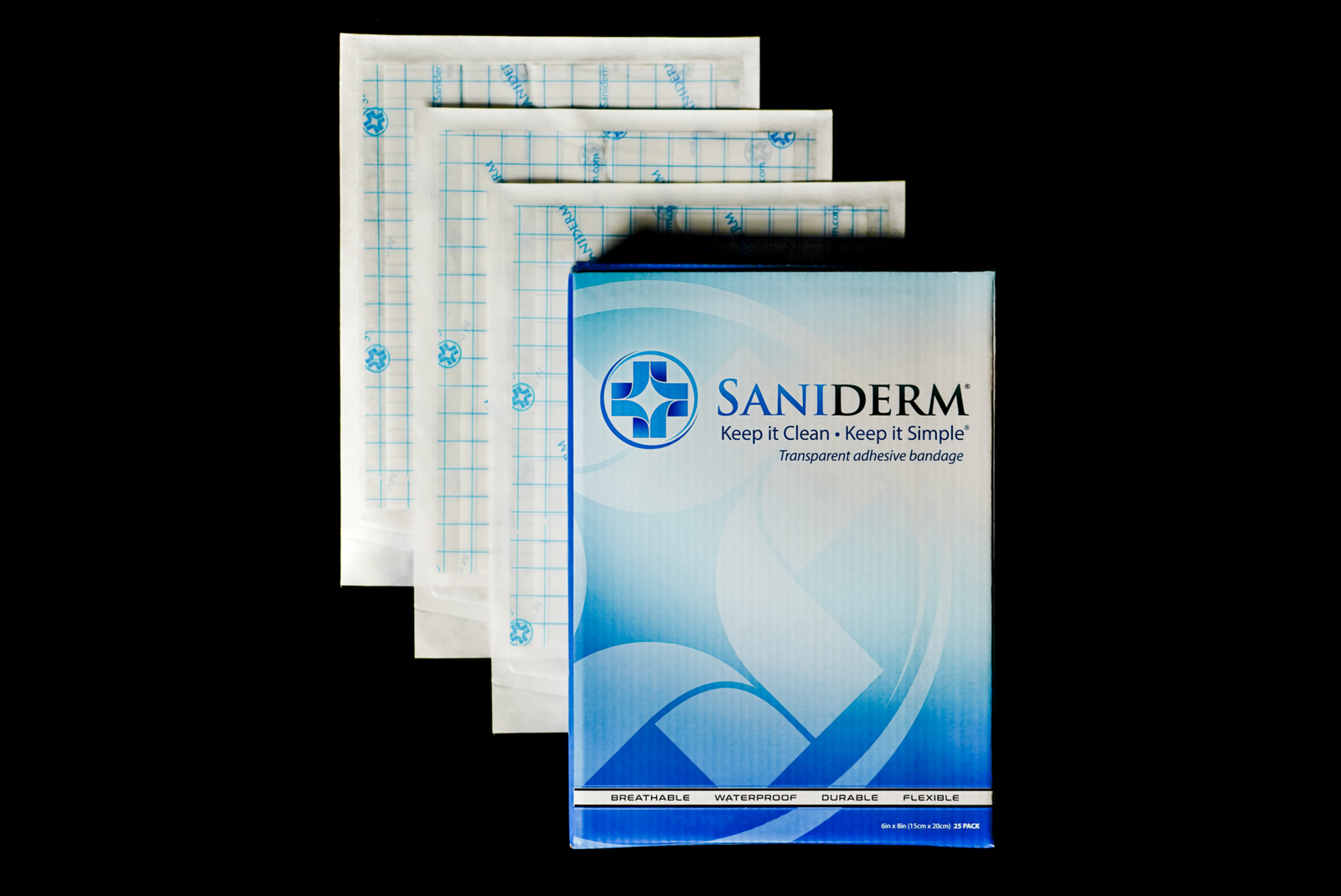 Saniderm 6 in by 8 in tattoo aftercare bandage personal pack product image.