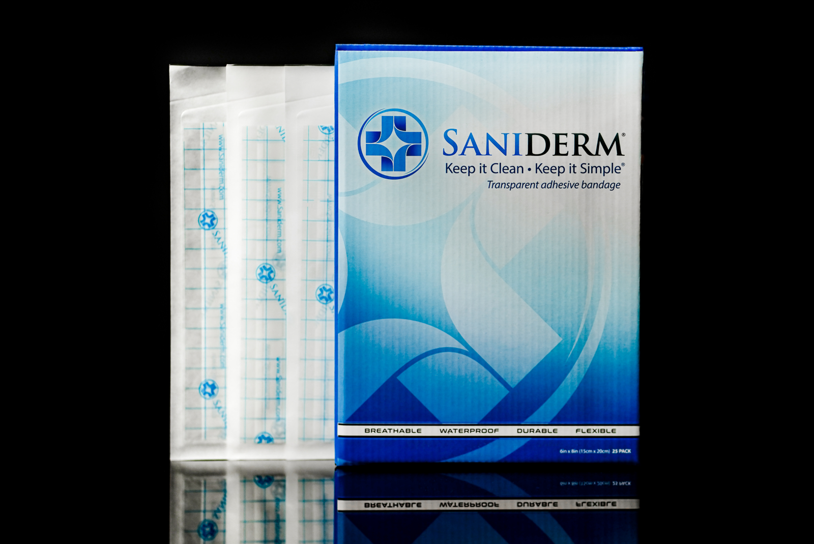 Saniderm 6 in by 8 in tattoo aftercare bandage personal pack product image.