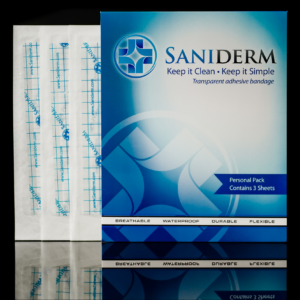 Saniderm 6 in by 8 in tattoo aftercare bandage personal pack product image.