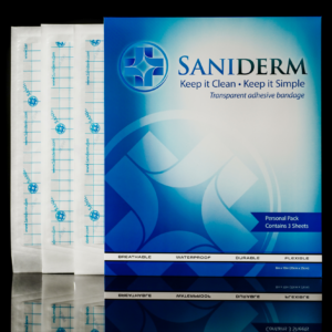 Saniderm 8 in by 10 in tattoo aftercare bandage personal pack product image.